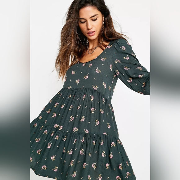 Urban Outfitters Dresses & Skirts - Urban Outfitters Green and Pink Mindy Floral Tiered Mini Dress